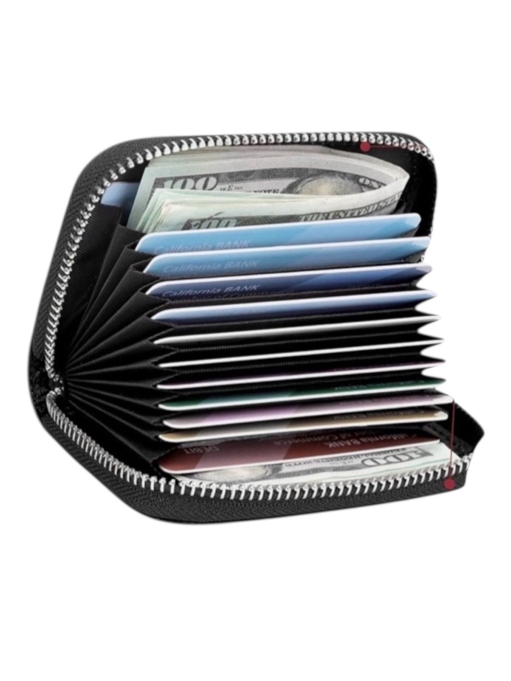 Black RFID Zipper Wallet Accordion Credit Card Holder Size OS